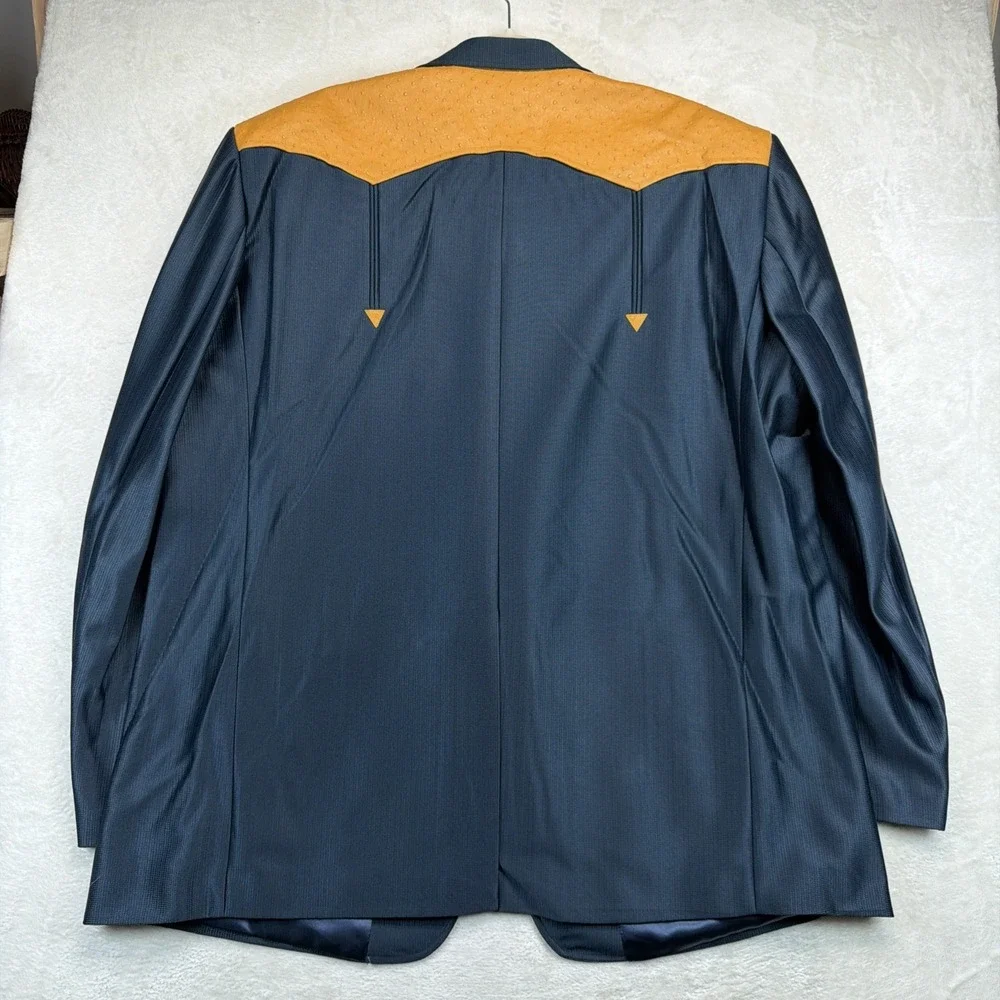 70s Vtg Westline Suit Mens 50/40 Blue Yellow Western Point Yoke Rockabilly